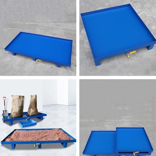Movable Industrial Spill Containment Pallet with Wheels Metal Spill Platform Drain Outlet Forklift Accessible Durable Spill Tray for Easy Transport and Cleanup，Blue c 25.6x25.6x5.9in