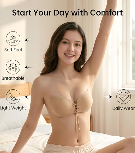 Image of DClub Strapless Sticky Bra Invisible Backless Stick on Bra Push up Lift Bras for Women Dress Reusable Silicone Nipple Covers