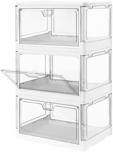 HYBRIDEAS 3-Pack Clear Stackable Storage Bins with Lids Magnetic ...
