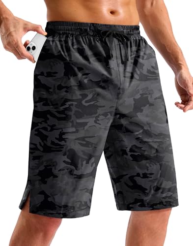 Pudolla Men's Swim Trunks 9"/11" Quick Dry Board Shorts Bathing Suits Beach Shorts for Men with Pockets - No Liner(Grey Camo 11 Inseam-4XL)