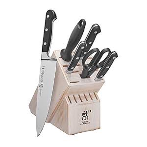 ZWILLING Profi S 7-teiliges messerscharfes deutsches Blockmesser-Set mit rustikalem, weißem Gummibaumholzblock, hergestellt in firmeneigener deutscher Manufaktur mit Spezialformel Stahl perfektioniert