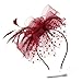 YVPSI Women's Fascinator Hat Flower Feather Fascinator Headband with Clip for Women Tea Party Cocktail Wedding Wine Red
