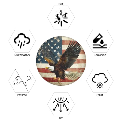 Image of American Flag Spare Tire Cover Brown Bald Eagle Wheel Covers 14 Inch | White Star,Polyester,Protectors Tire Cover,Waterproof,Dust-Proof,Universal,Fit for RV Jeep SUV Motor Travel Camper Tires