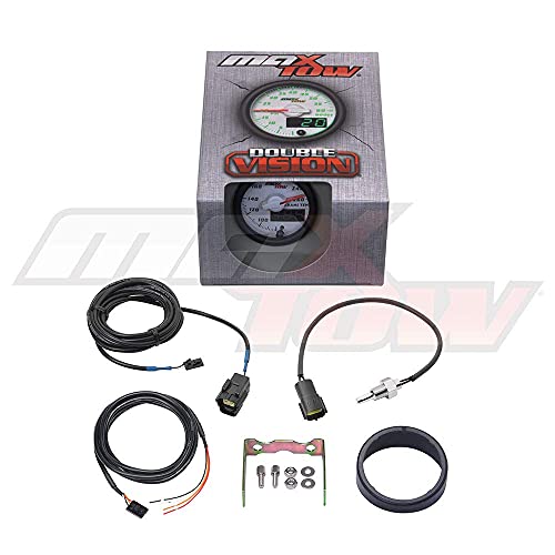 MaxTow Double Vision 260 F Transmission Temperature Gauge Kit - Includes Electronic Sensor - White Gauge Face - Green LED Illuminated Dial - Analog & Digital Readouts - for Trucks - 2-1/16\" 52mm