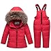 ARAUS Veste en Duvet pour Enfants Bébé Hiver épais 2 Pièces Doudoune à Capuche en Duvet de Canard Chaud d'hiver Fille et Garçon Veste Blouson Manches Longues Ski 1-5 Ans, Rouge 4-5 ans(étiquette XL)