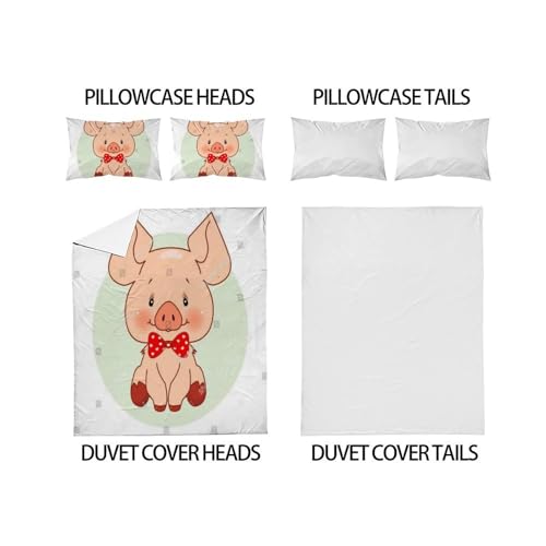 Housse de couette King cochon de dessin animé en microfibre 220x240cm - 4