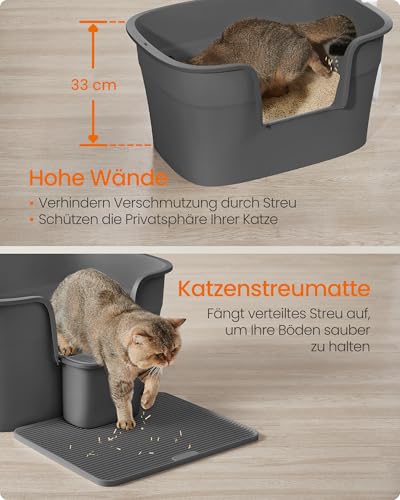 Feandrea Katzenklo, extragroße Katzentoilette, für Mehrkatzenhaushalte, mit hohen Seitenwänden, Katzenstreumatte, Aufbewahrungsbox, Schaufel, für große Katzen, schiefergrau PPT003G02 – Bild 7