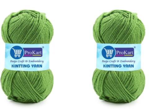 Image of ProKart Premium Woolen 4 ply Hand Knitting Wool Yarn | Fine Weight Knitted and Crocheted Soft Yarn for Sweater, Scarf, Hat, Baby Clothes, Baby Sports, Purse, Gift Bags & DIY Craft Accessories Projects (1 Ball /100 Gram Each) (Turtle Green, 100gms x 2 Pack)