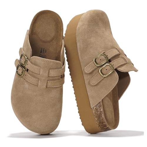 Project Cloud 100% Genuine Leather Clogs for Women - Wedge Womens Clogs Platform Sandals with Memory Foam Insole - Heeled Mules for Women 2025 (Stephi)