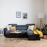 Dimensions : Canapé : L 236 × l 168 × H 82/96cm - Couchage : L 202 × l 127cm - Matières : Accoudoirs, bas de la structure et dossier : simili - Coussins d'assise, de dossier et coussins additionnels : polyester - Couleurs : Accoudoirs, bas de la structure et dossier : noir - Coussins d'assise, de dossier et coussins additionnels : gris chiné - Pieds : noir - À monter (notice incluse) - Garantie 2 ans - Livraison en 2 colis en pas de porte, en bas d'immeuble