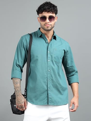 Image of Men Slim Fit Solid Spread Collar Casual Shirt