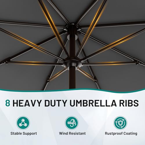 Image of AreShark 9 FT Patio Umbrella for Outdoor, Outdoor Table Umbrella with Push Button Tilt and Crank, Outdoor Patio Umbrellas with 8 Sturdy Ribs for Market, Garden, Pool (Gray)