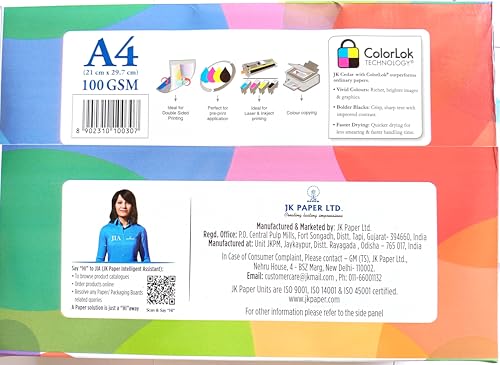 Image of J K A4 cedar white copier Paper,100 Gsm (Pack of 1 Ream) 500 sheet dual side printing all type printer
