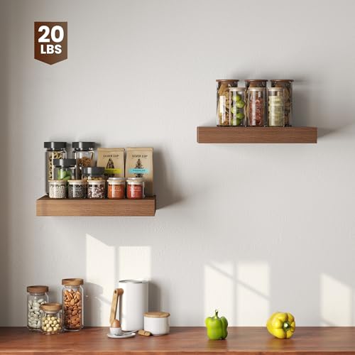 Image of Dreamland 16 inch Floating Shelves for Wall, 12 inch Deep Thicker Walnut Floating Shelves, Wall-Mounted Shelves for Bedroom, Living Room, Kitchen, Bathroom - Set of 3