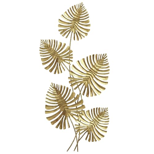 HOMCOM Wanddeko Wandbild Monstera-Wanddekoration Metallbild Wandskulptur mit handaufgetragener Folie Modern Wohnzimmer-Kunst für Schlafzimmer