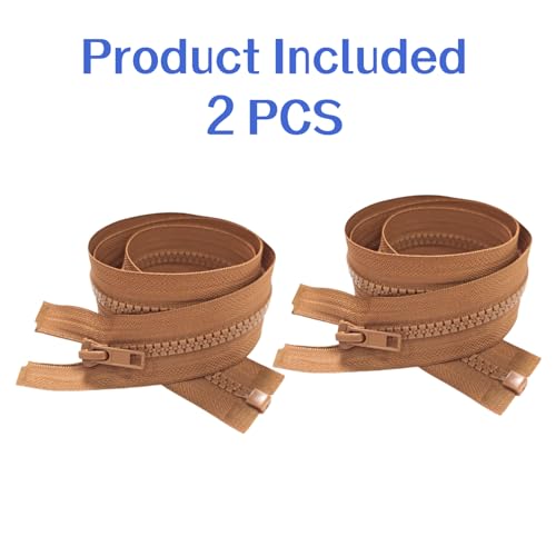Image of MebuZip 2PCS #5 22 Inch Separating Jacket Zippers Resin Zipper Molded Plastic Zippers Bulk for Sewing Coat Jackets Clothes (22 inch Brown)