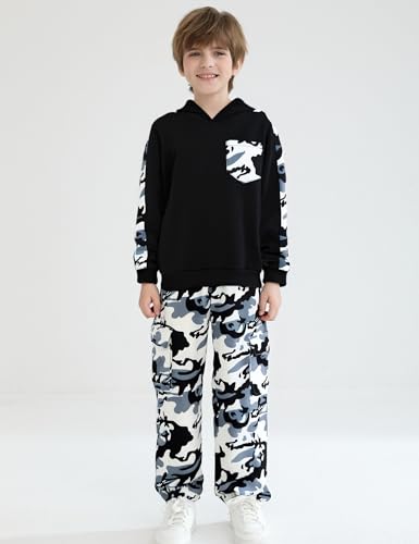 Image of mksodopy Boys Clothes Long Sleeve Hoodie and camouflage cargo pants Boy Outfits for 6-16 Years