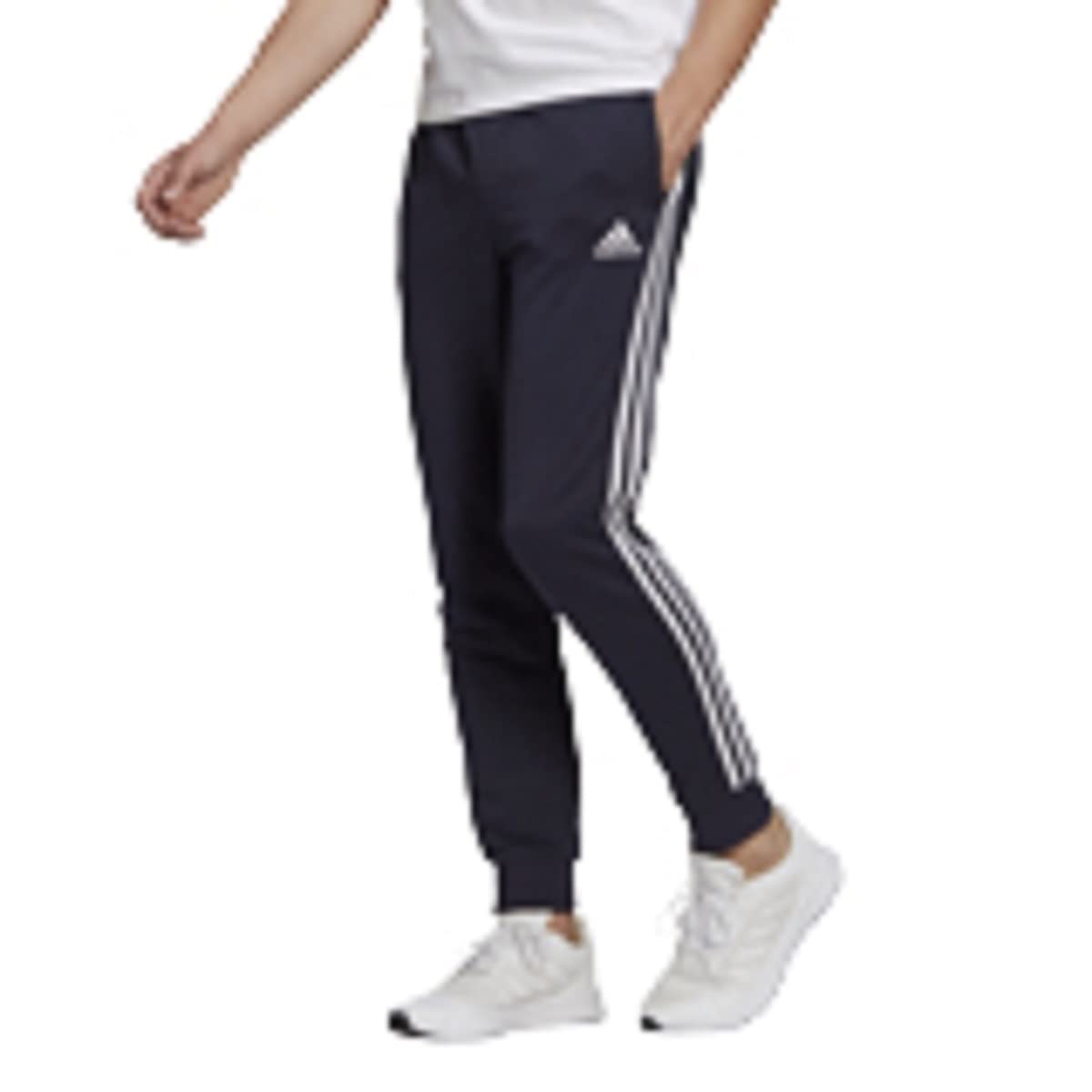 Mens Essentials French Terry Tapered Cuff 3-Stripes Pants