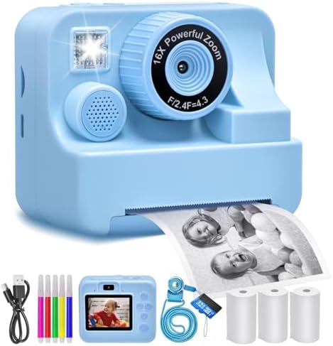 Kids Camera Instant Print Portable Dual-Lens Selfie Camera with Print Paper & 32G Card, Photo 1080P HD Toddler Digital Printing Cameras for 4 5 6 7 8 9 10 Years Old Girls Boys, Blue Kids Camera Instant Print Portable Dual-Lens Selfie Camera with Print Paper & 32G Card, Photo 1080P HD Toddler Digital Printing Cameras for 4 5 6 7 8 9 10 Years Old Girls Boys, Blue