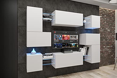 Furnitech Albana AN3N-21W-M4-1C Meuble de salon mural à suspendre, moderne, avec étagères et meuble TV, sans LED (Albania AN3N-21W-M4-1C)