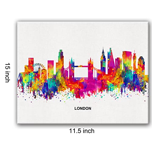 Cityscape Art Canvas Wall Art Modern Abstract Colorful London Skyline Canvas Print Painting Office Home Wall Decor Framed Gift 12X15 Inch #TOP1