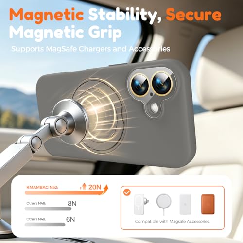 Image of Silicone 360 Spin Magnetic Stand Case for iPhone 17, [Compatible with Mag-Safe][Reinforced Hard Camera Protection] Liquid Silicone Rubber Phone Case Cover with Ring, Camera Button, Slate Gray