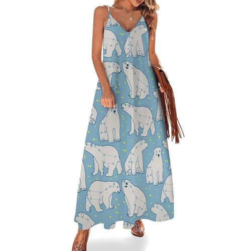 Robe longue femme d'été anti-chaleur robe maxi ours polaire blanc idéale pour voyages