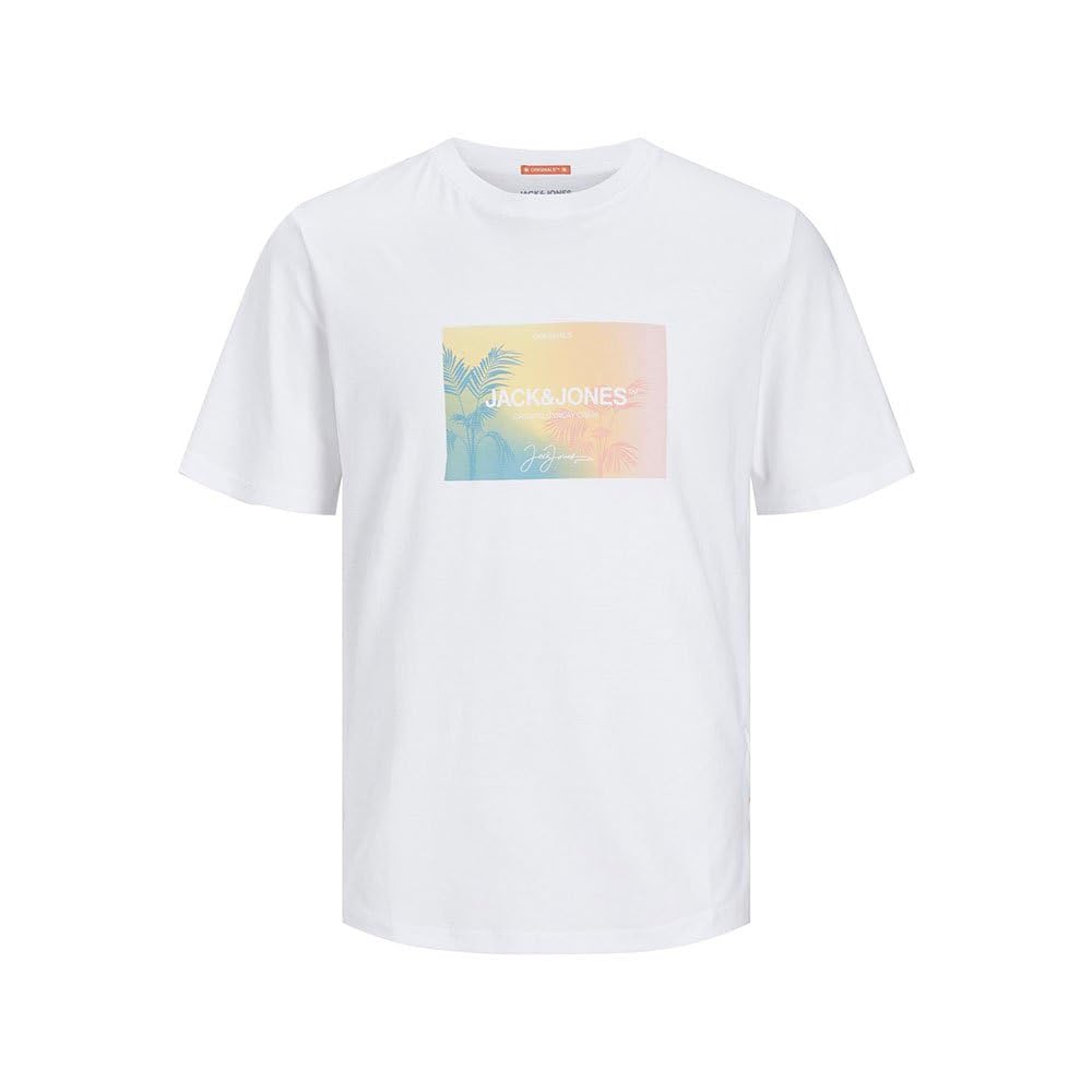 Jack & Jones Men's Bright White Joraruba Sunset Branding Tee Ss C.n, S