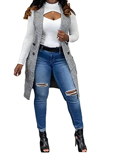 Image of Women's Casual Sleeveless Long Sweater Vest Open Front Cardigan Waistcoat