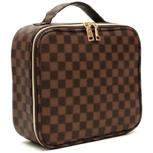 WIRIBEY Elegant Checkered Toiletry Travel Organizer - Vintage Retro Cosmetics