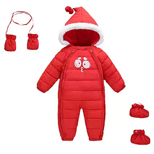 Toddler Baby Winter Sleepsuit Down Snowsuit Puffer Hood Zip Padding One-Piece Suit Clothes Bodysuit 18-30 Months Red