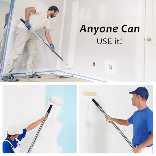 Farbroller Verlängerungsstange, Edelstahl Stumpfrollstange Teleskopstange mit Taper Adapter, Teleskopstangen für Farbroller, Einhängbarer, Rutschfester Griff (Silber 2m)