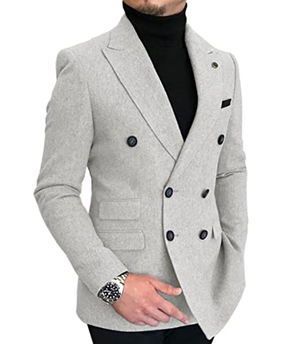 Men's Suit Double-Breasted Notch Lapel Tweed Woollen Jackets Smart Wedding Blazer Regular Fit