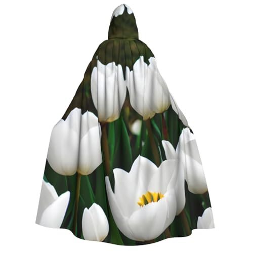 Cape magicien vampire avec capuche costume Halloween tulipes blanches