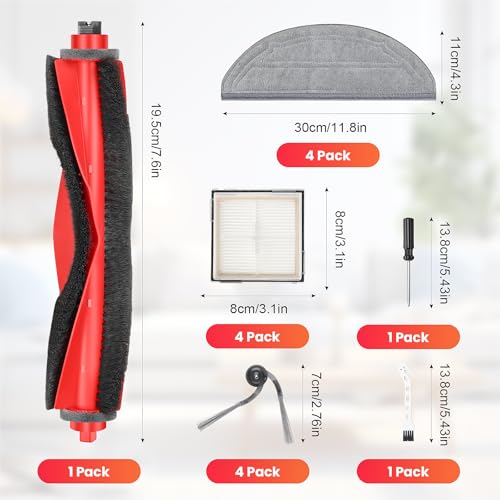 Image of 15 Pack Q10 S5 Accessories for Roborock Q10 S5, Replacement Parts Include 1 Main Brush, 4 HEPA Filter, 4 Mop Pads, 4 Side Brush, 1 Cleaning Brush and 1 Screwdriver