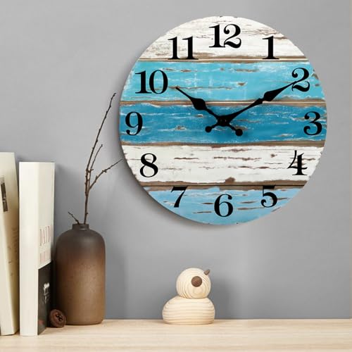 Image of CHYLIN Nautical 14 Inch Wall Clock, Blue Ocean Theme, Silent Sweep Movement, Easy to Read, Good Gift