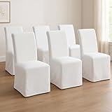DM Furniture Slipcovered Dining Chairs Set of 6, Parsons Dining Chair with Removable Skirte Upholstered Linen Fabric Kitchen Chairs for Dining/Living Room, Banquet, Solid Wood, Beige