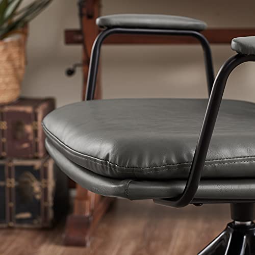 Art Leon Mid Century Modern Chair, Oak Legs Swivel Accent Chair No Wheels, Faux Leather Armchair For Small Spaces Home Office Living Room Bedroom, Gray #TOP6