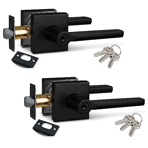 Image of NEWBANG (2Pack) Different Key Entry Lever Lock in Venetian Matt Black for Exterior Door HD1601-DB-ET-2P