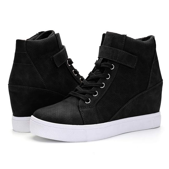 Athlefit Women's Lace Up Wedge Sneakers High Top Fashion Sneakers Ankle Booties