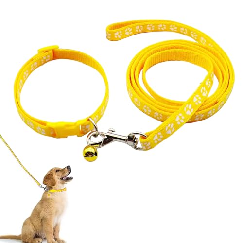 Puppy Collar and Lead Set - Soft, Adjustable Dog Collar for Small and Medium Pets - Paw Print Design