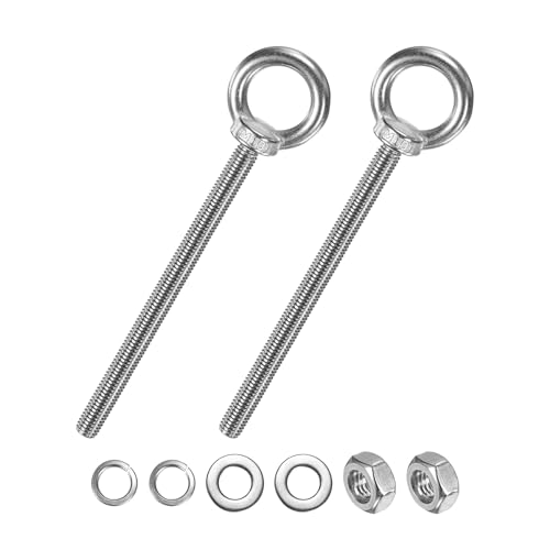 M METERXITY 2-Sets Stainless Eyebolt M10x150mm Shoulder Lifting Eye Bolt with Nuts Washers Male Screw Thread Ring Shoulder Eye Bolts Length 5.91 Inch for Suspending/Fastening