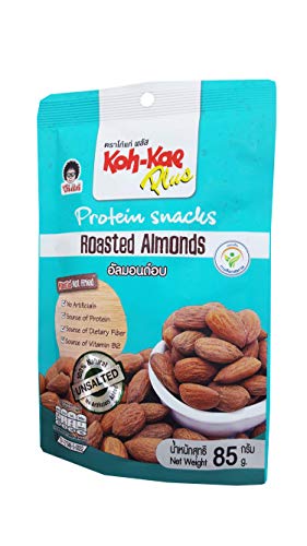 Koh Kae plus, 2 Packs of Roasted Almonds, Premium grade Protein snacks by Koh-Kae plus. Unsalted, No artificials, Source of protein, Source of dietary fiber, Source of vitamin B2. (85 g/ pack).