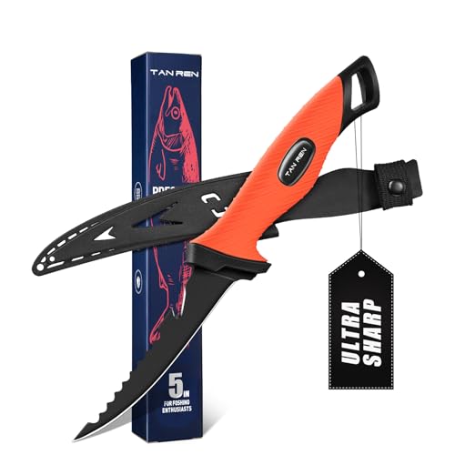 TAN REN Coltello Per Sfilettare Pesce 12,5 cm, Coltello Sfilettare Pesce in Acciaio Inossidabile Con Impugnatura Antiscivolo, Coltelli Disosso la Carne a Codolo Intero