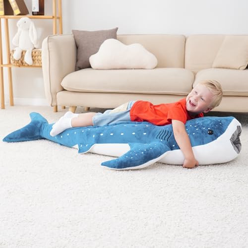 Image of Mukouxun Whale Shark Plush 48 Inch Giant Shark Stuffed Animal Pillow Toy | Gift boxed giant whale shark Stuffed Animal for shark lovers and ocean fans, a Christmas, birthday and holiday gift option