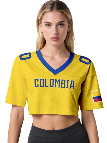 Women's Jersey CropsTop Custom Football Jersey T Shirt Half Sleeve Cropped Tee V-Neck National Flag Casual Summer Crop Tops3