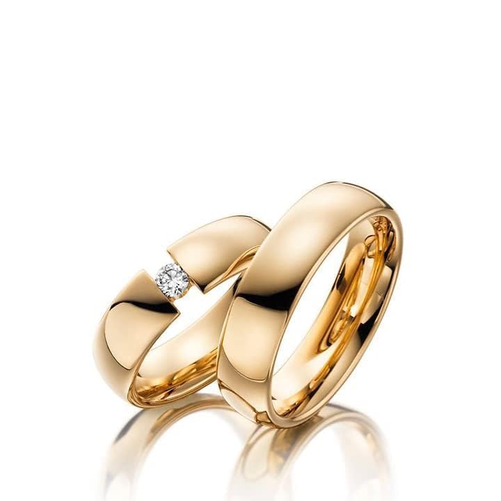 6 mm Wedding Ring Set 14K Gold Plated Couple Matching Wedding Band Set Personalized Man and Woman Silver Wedding Ring Set