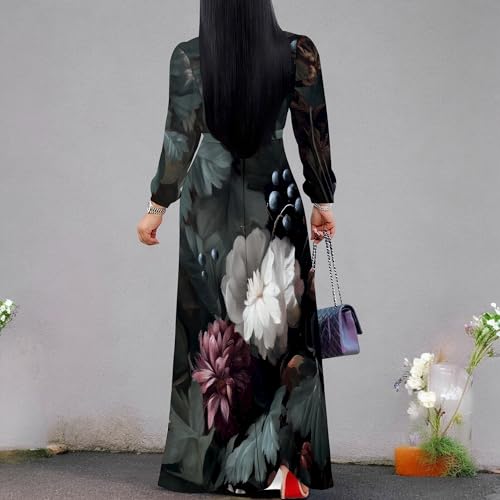 Image of PinkPatty Women's Print Maxi Dresses 3 /4 Sleeve Flowy Long Dress V Neck Wrap Tie Waist Sundress