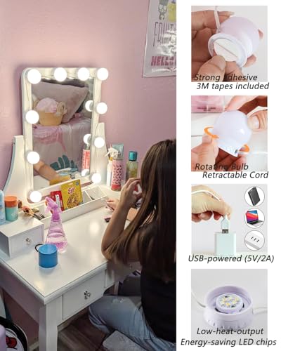 Image of LED Vanity Lights for Mirror,10 Dimmable Bulbs,3000K 4500K 6500K & Brightness Adjustable,Hollywood Mirror Lights for Makeup Dressing Room
