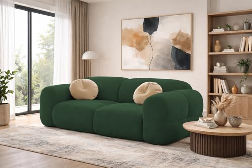 Image of Casaliving Vetras Modern Velvet Bubble Cloud Sofa, Tufted Design Upholstered 2 Seater Sofa Set for Living Room, (Green Colour) Premium Velvet Fabric Sofa
